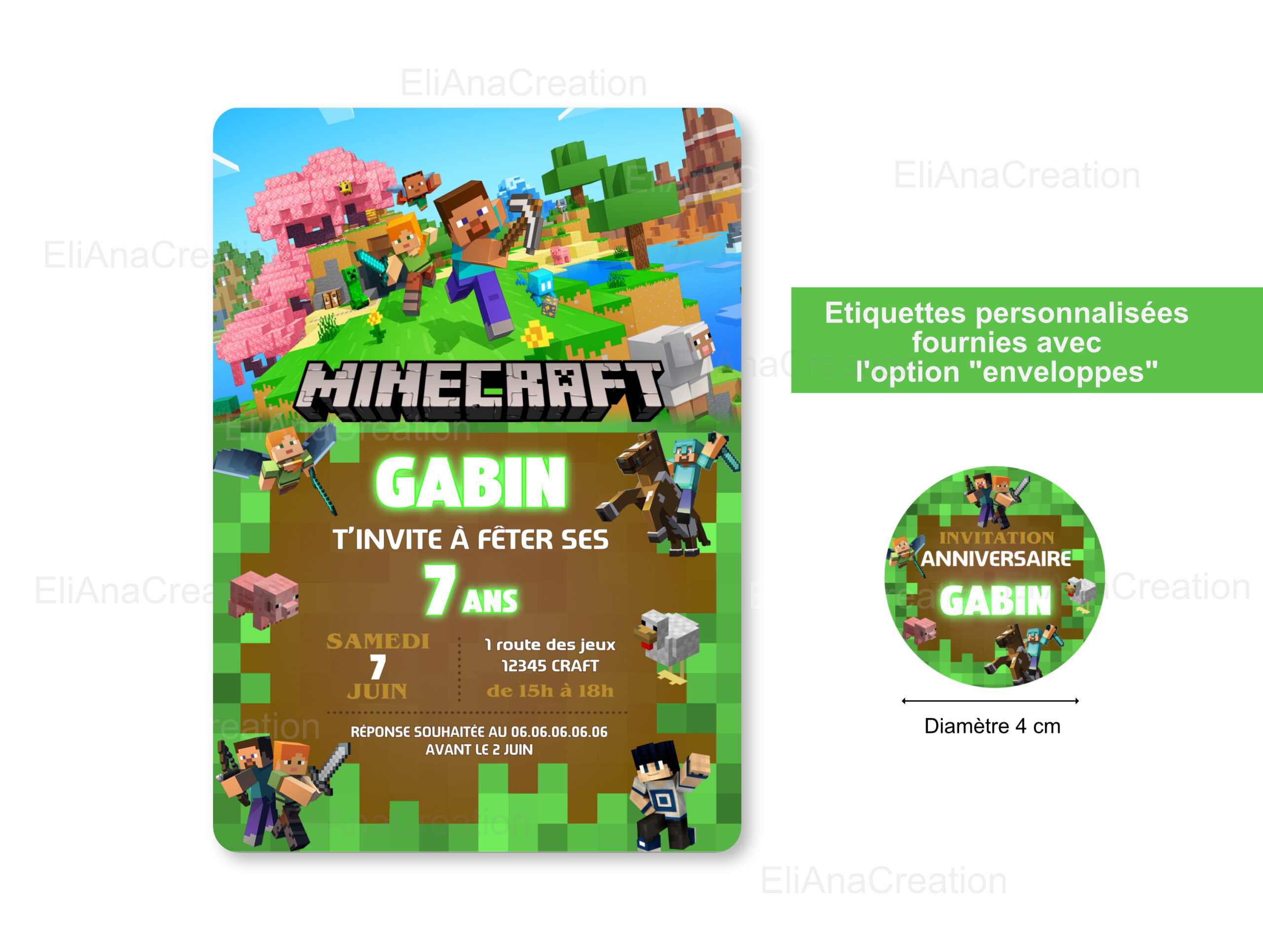 Invitation - Thème Minecraft