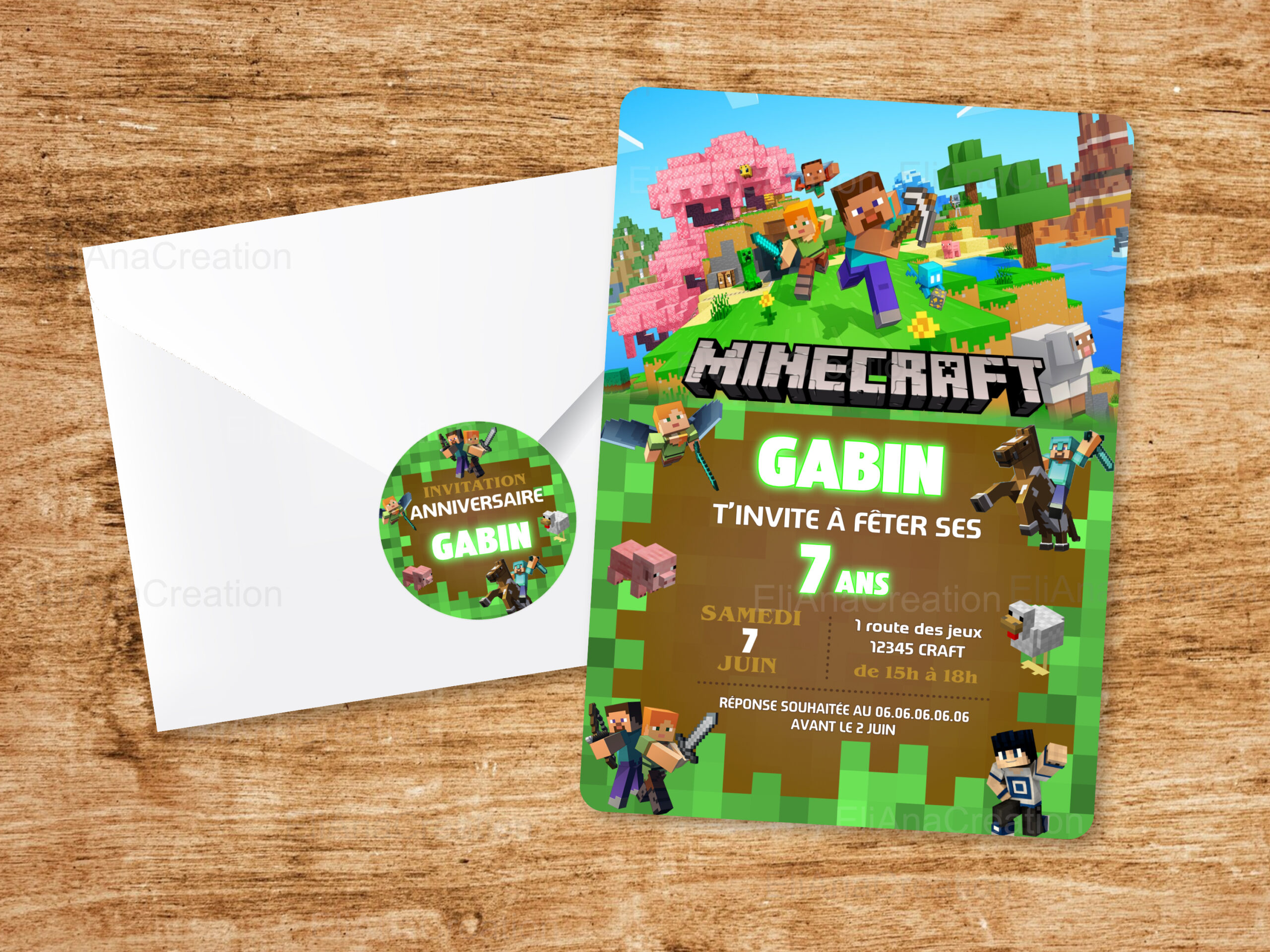 Invitation - Thème Minecraft