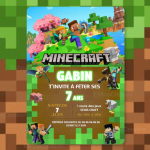 Invitation anniversaire personnalisée - Thème Minecraft