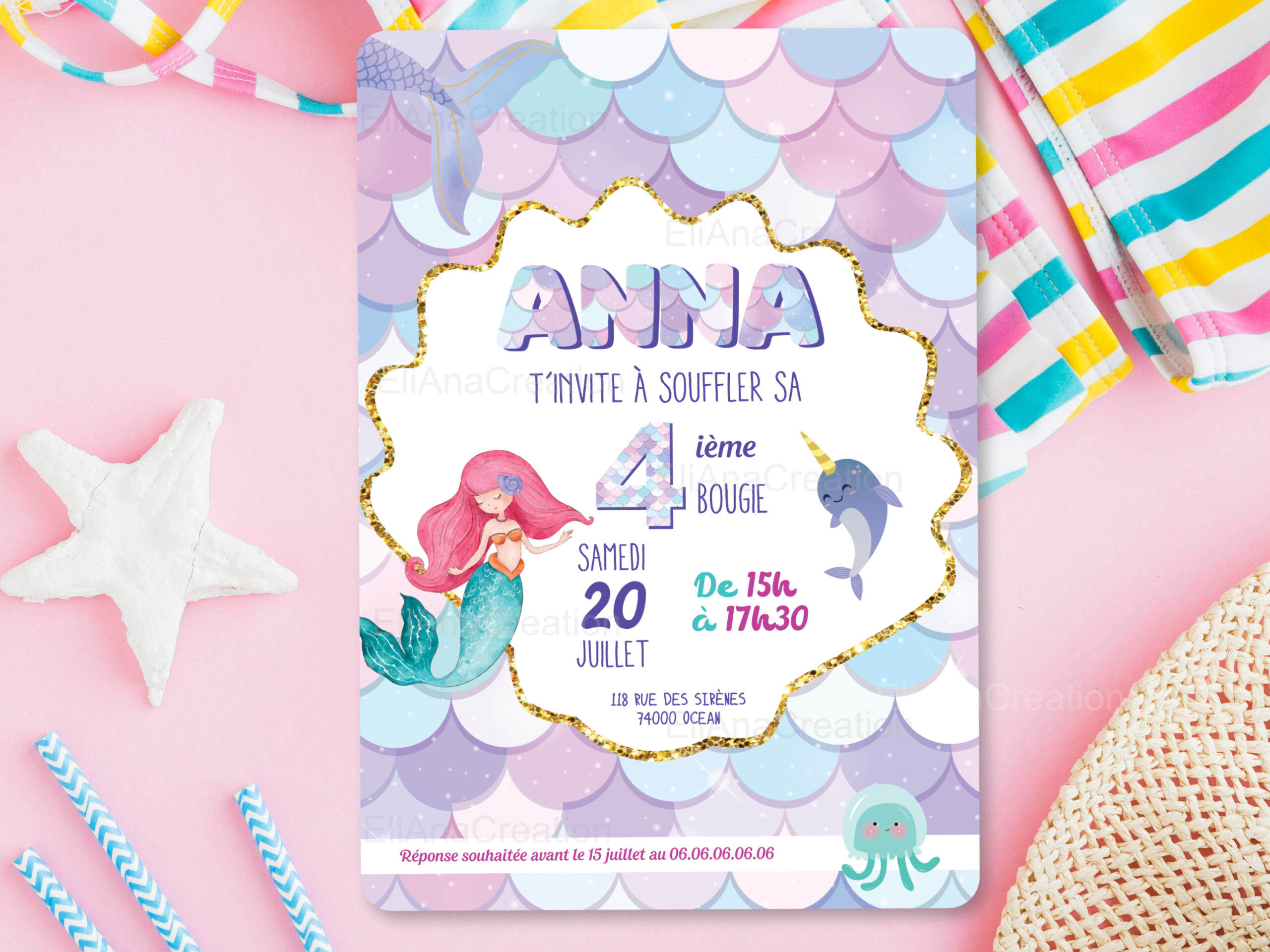 Invitation - Thème Sirène
