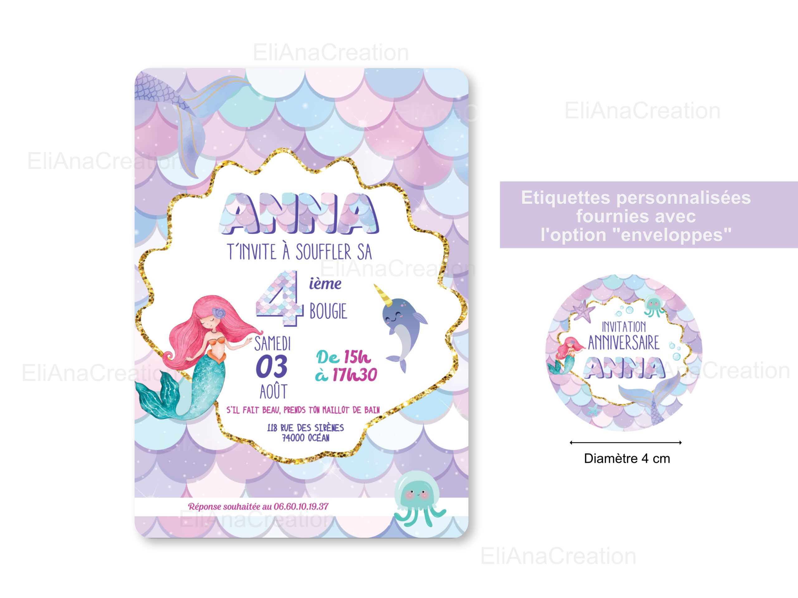 Invitation - Thème Sirène