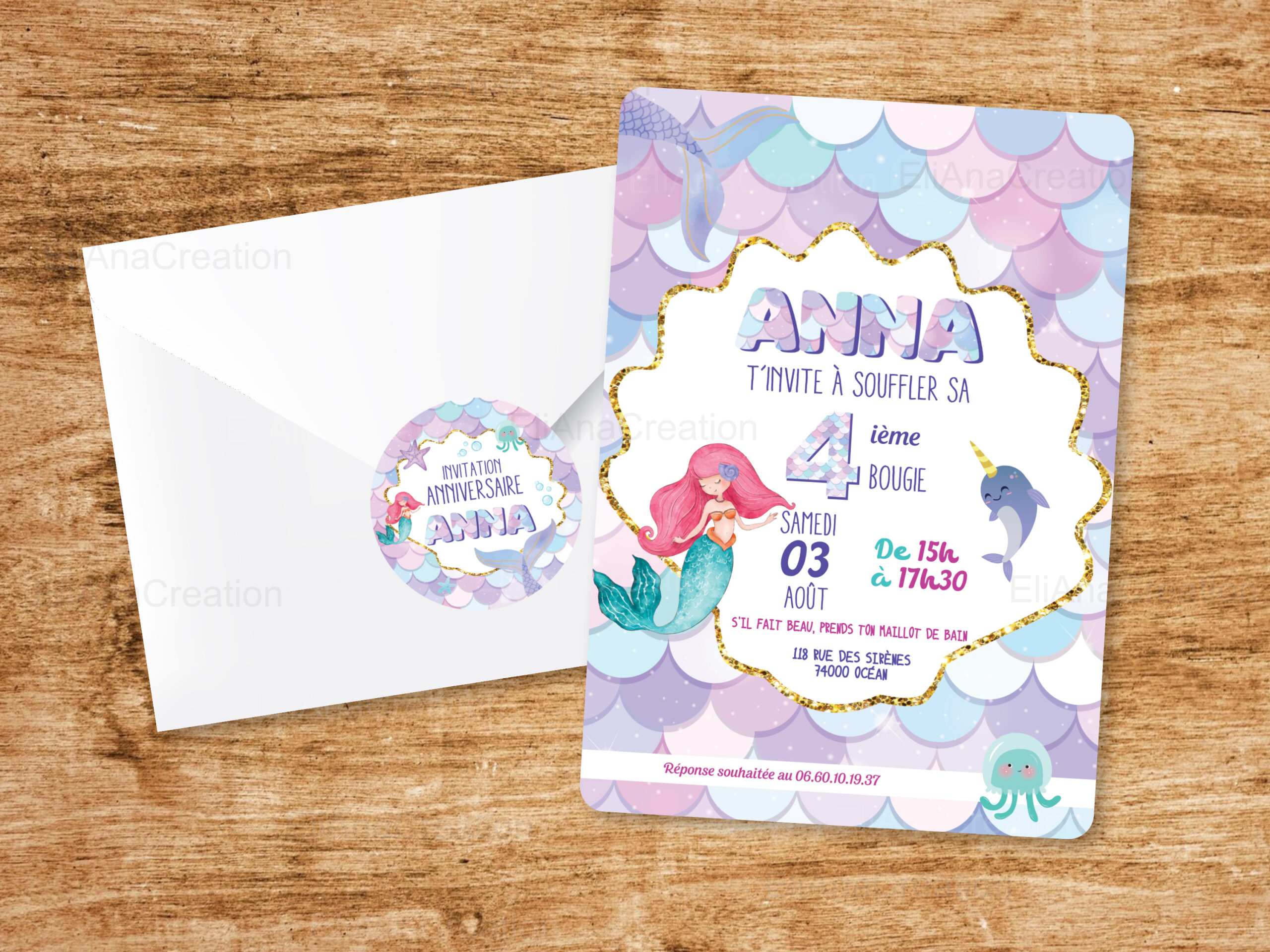 Invitation - Thème Sirène