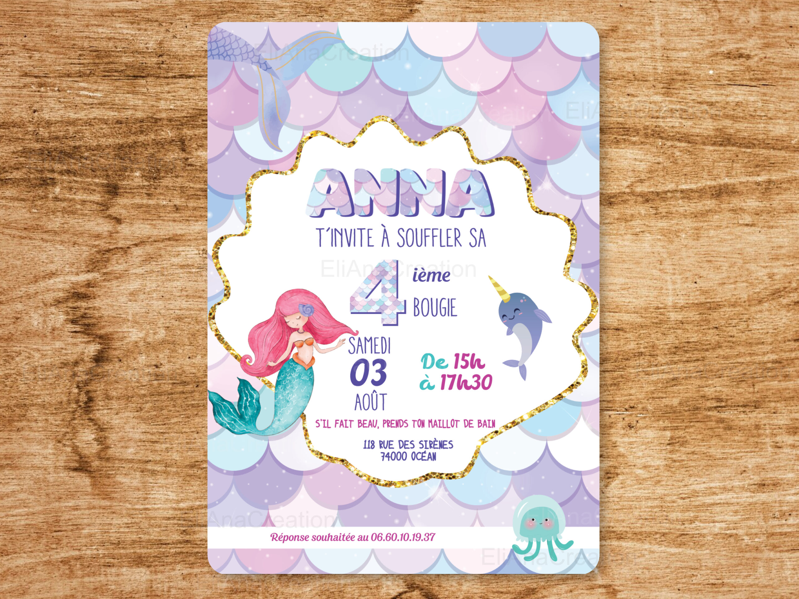 Invitation - Thème Sirène