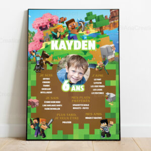 affiche anniversaire personnalisée - Thème Minecraft