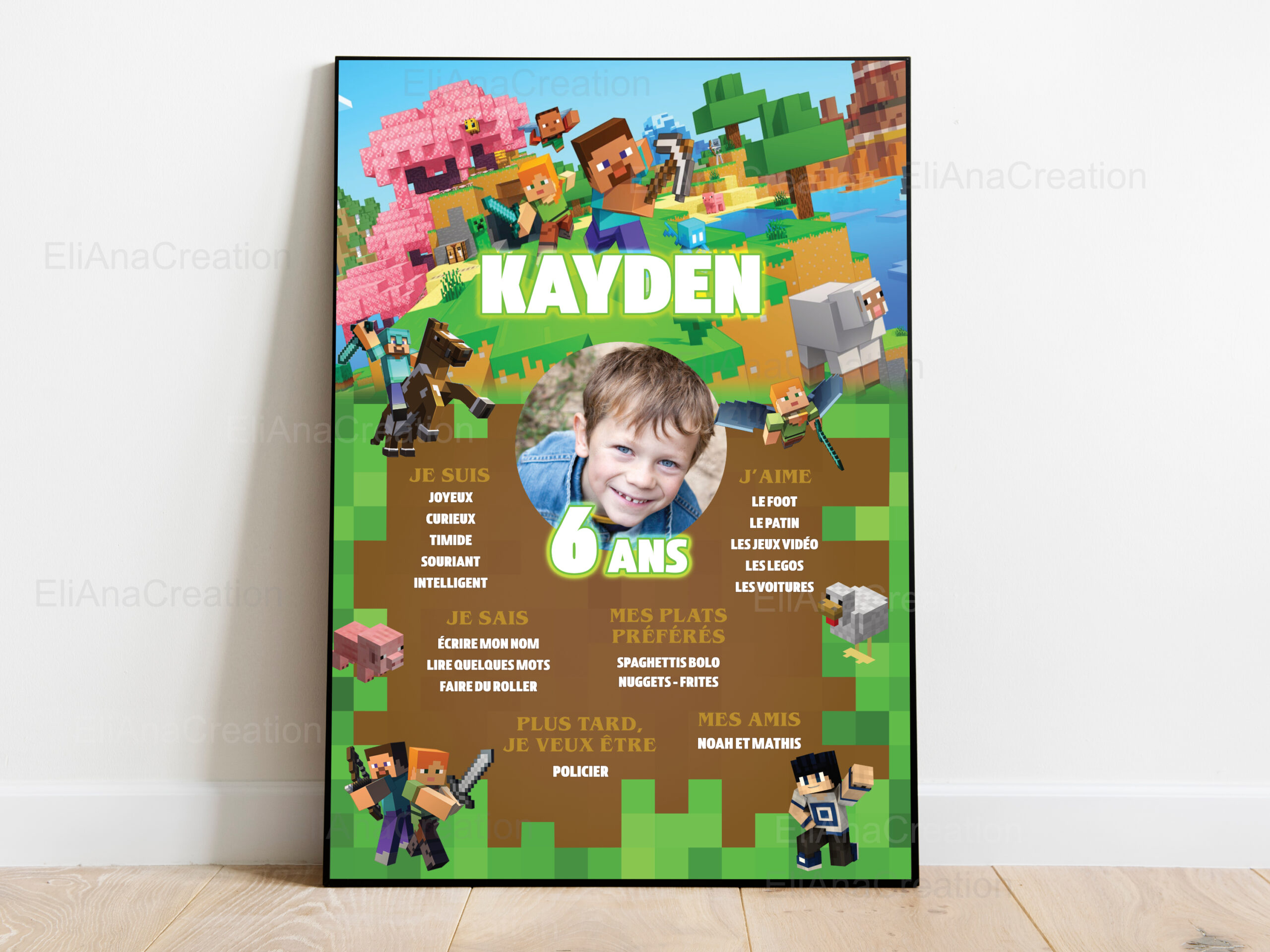 affiche anniversaire personnalisée - Thème Minecraft