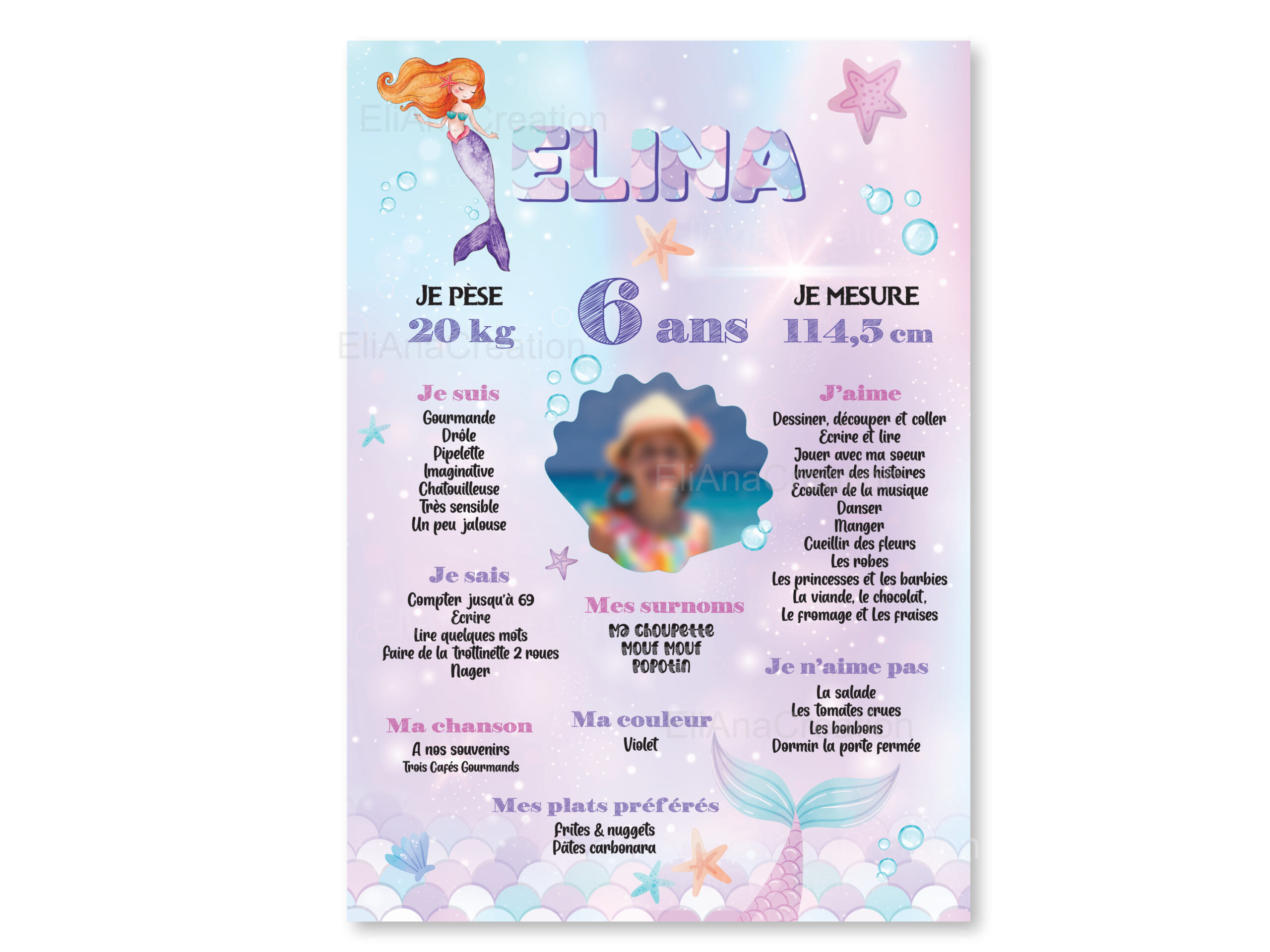 Affiche anniversaire - Thème Sirène