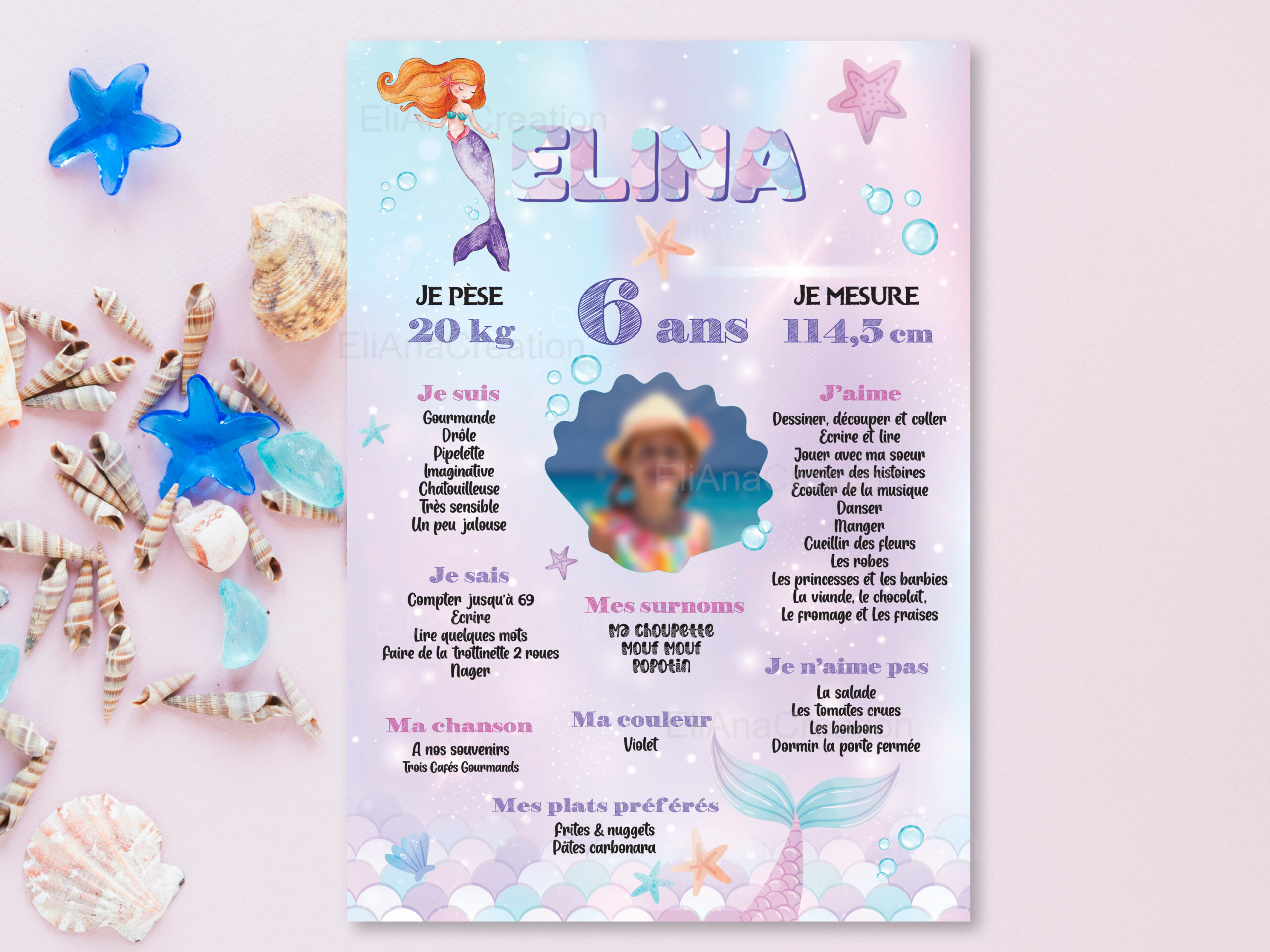 Affiche anniversaire - Thème Sirène