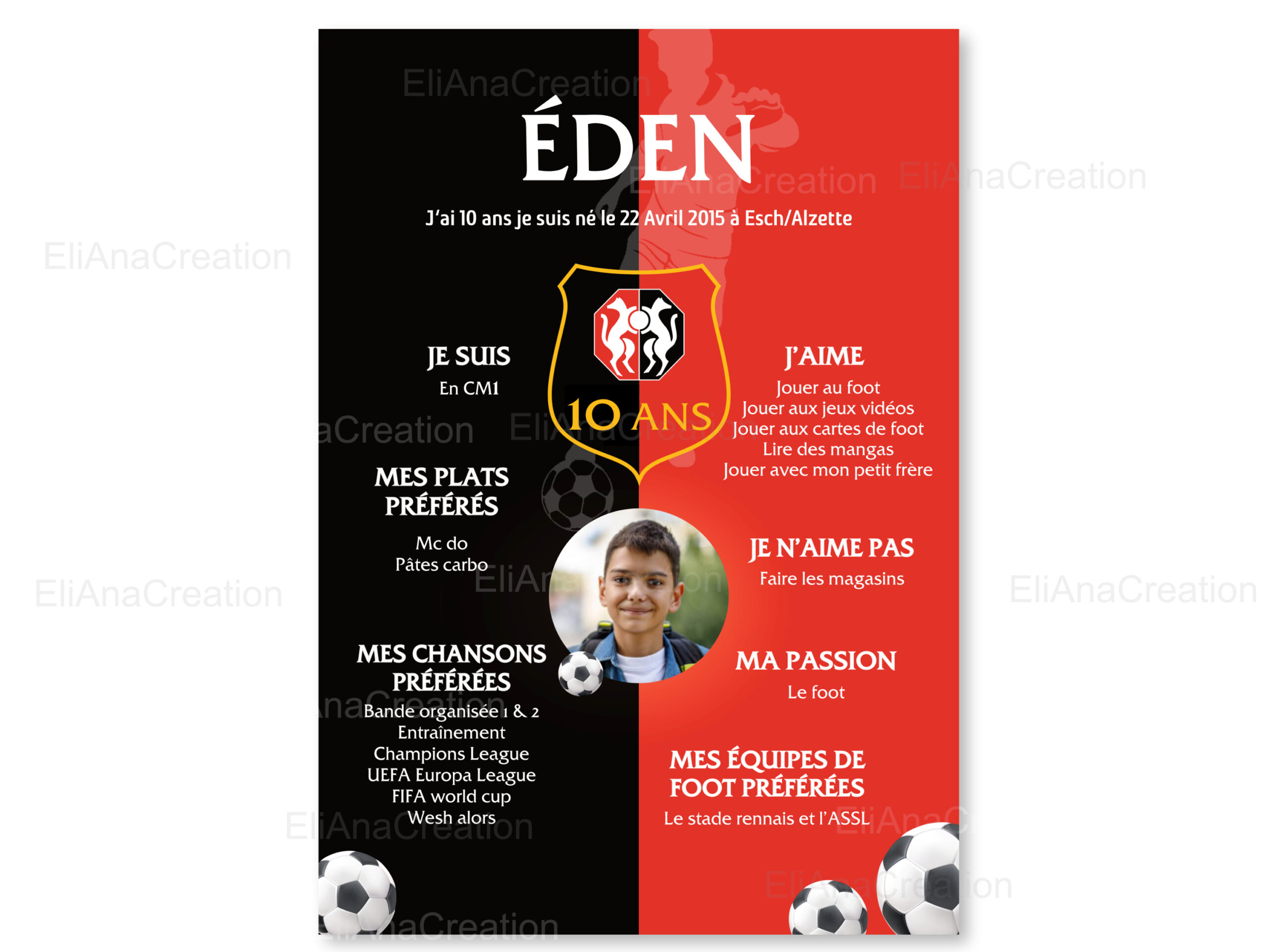 Affiche anniversaire - Thème Foot Stade Rennais
