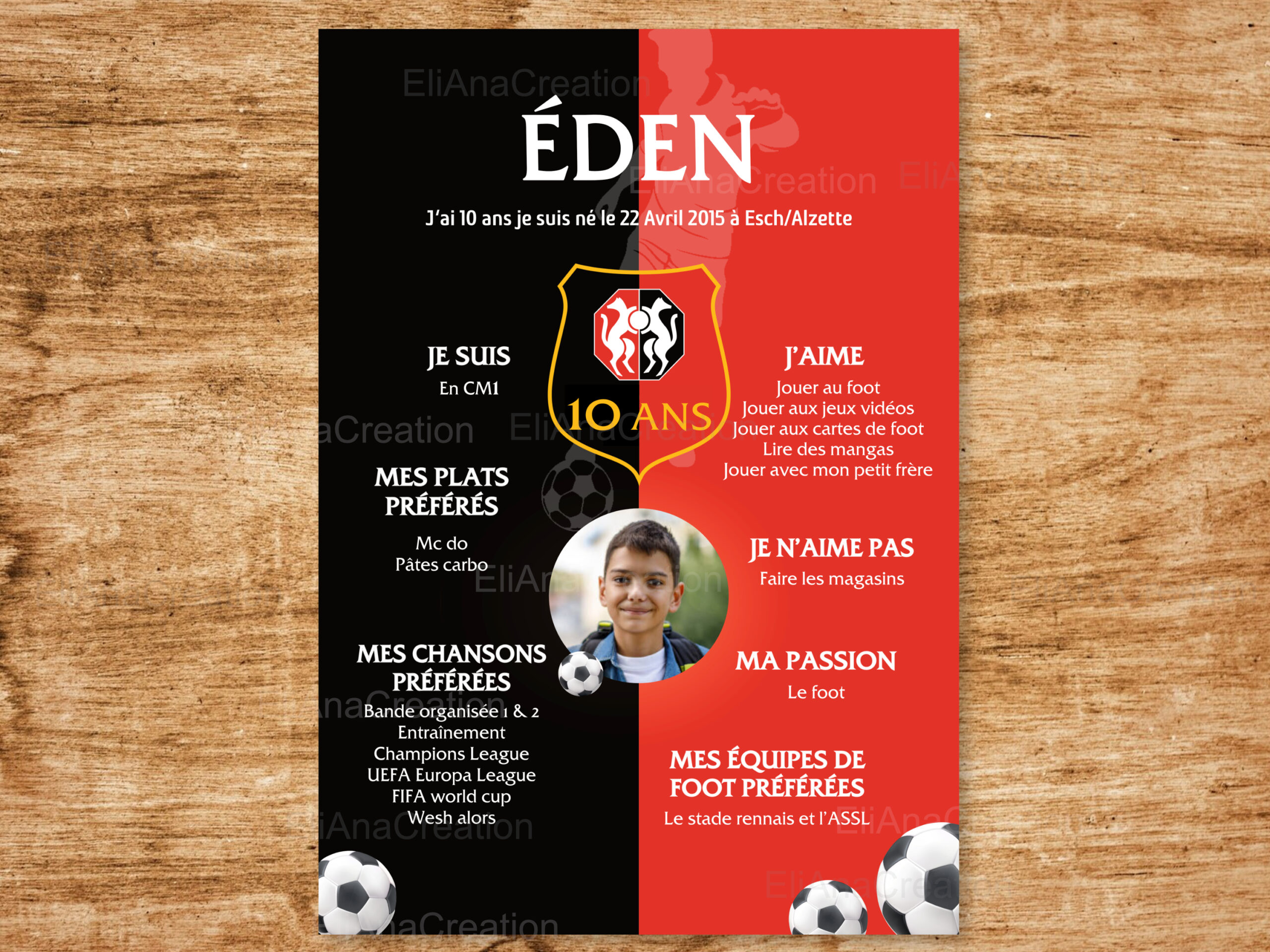 Affiche anniversaire - Thème Foot Stade Rennais
