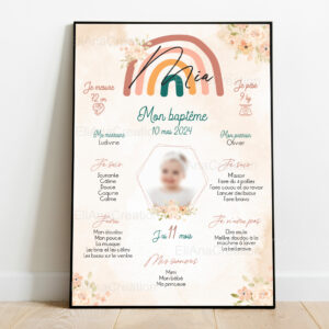 Affiche Baptême - Thème Arc-en-Ciel & Fleurs