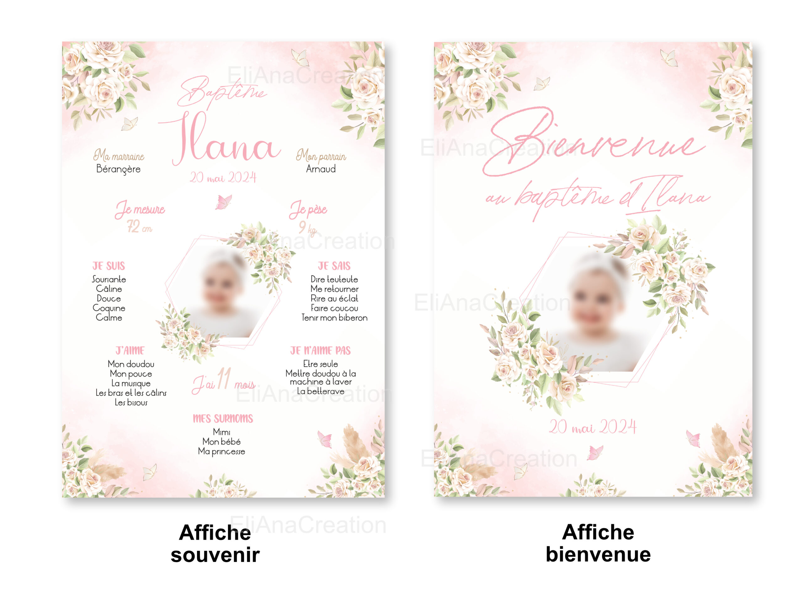 Affiche souvenir Baptême - Thème Papillons & Fleurs