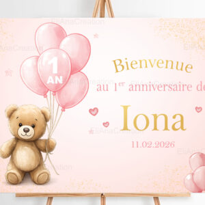 Affiche Bienvenue - Ourson rose