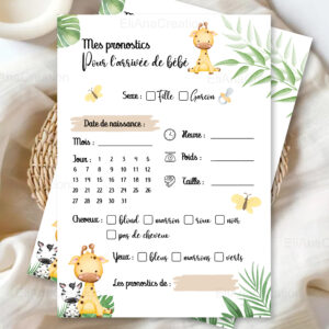 Carte pronostics Baby Shower - Thème Girafe