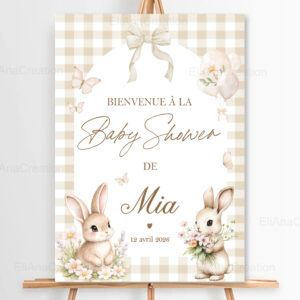 Affiche Bienvenue Personnalisée - Thème Lapin & Vichy