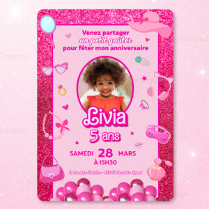 Invitation anniversaire personnalisée - Thème Barbie