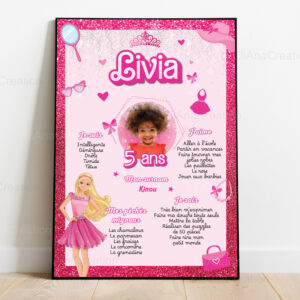 Affiche anniversaire personnalisée - Thème Barbie