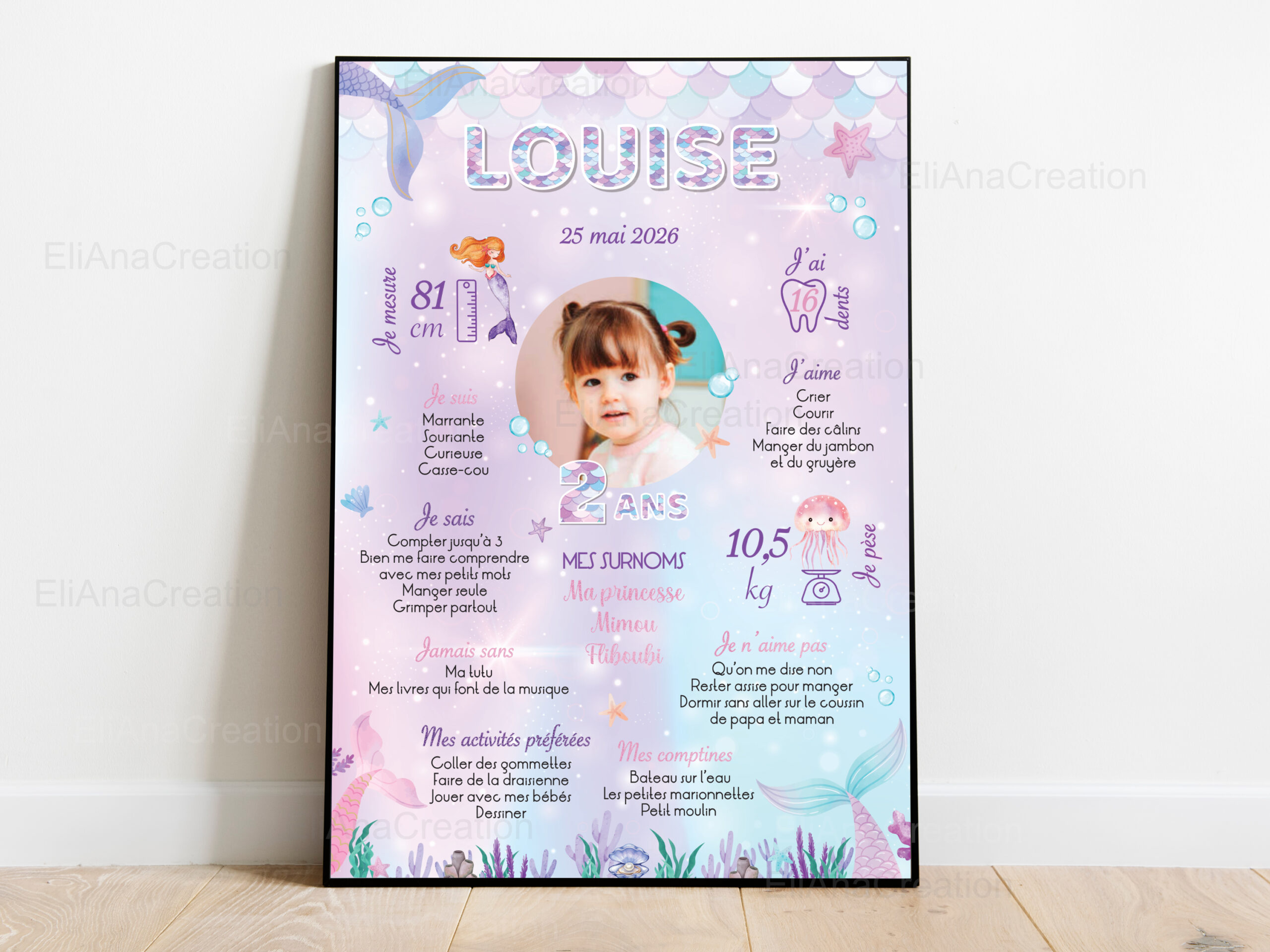 Affiche Anniversaire Personnalisée - Thème Sirène