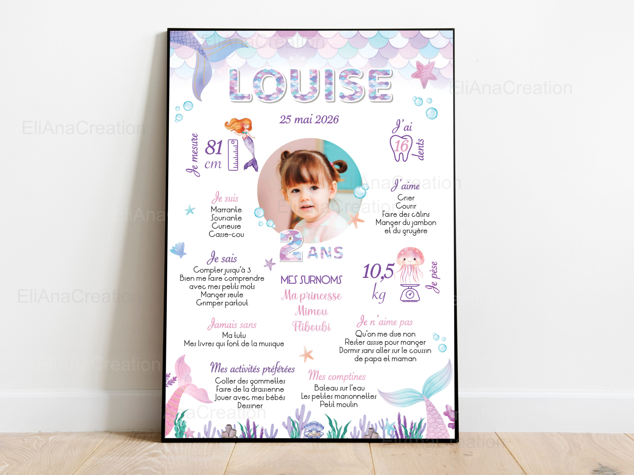 Affiche Anniversaire Personnalisée - Thème Sirène